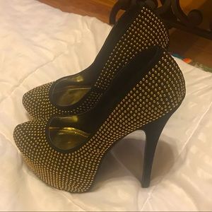 Embellished black & gold heels